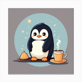 A Super Cozy Penguin Having Coffee Mug Sticker 2d Cute Fantasy Dreamy Vector Illustration 2 Canvas Print