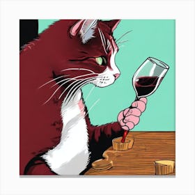 Wine For One Cat Drinking Wine Art Print 1 Canvas Print