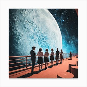 Group Of People Looking At The Moon Canvas Print