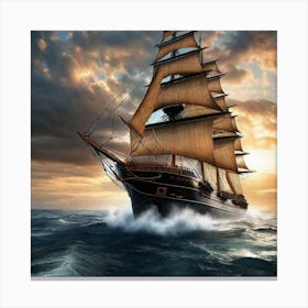 Sailing Ship At Sunset 3 Canvas Print