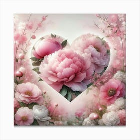 Pink Peony Heart Canvas Print