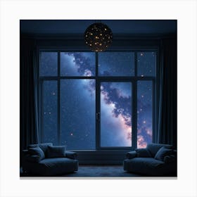 Holographic Star Map In A Dark Room, Watercolor Twinkling Stars 1 Canvas Print