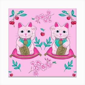 Good Luck Cats Square Canvas Print