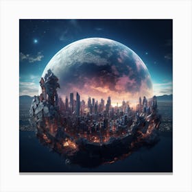 Igiracer Broken In Half Planet With Amazing City Inside 4 Canvas Print