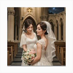 Two Brides In A Church Canvas Print