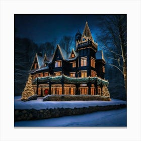 Black night with dark castle Canvas Print