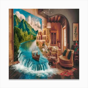 Waterfall In A Living Room Canvas Print