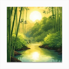 A Stream In A Bamboo Forest At Sun Rise Square Composition 322 Canvas Print