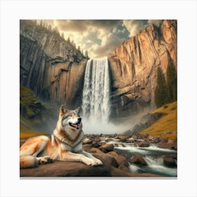 Wolf In The Waterfall 1 Canvas Print