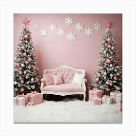 Pink Christmas Scene Canvas Print