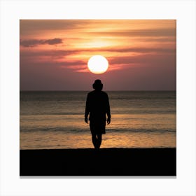 Silhouette Of A Man At Sunset Canvas Print