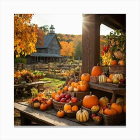 An Organic Farm During A Jubilant Fall Festival Apple And Pumpkin Decorations Adorn The Table A Co (4) Canvas Print