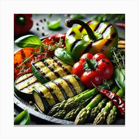 A Close Up Of Flame Seared Vegetables, Including B Canvas Print