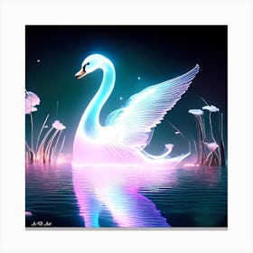 Holographic Shiny Transparent Colored Illustration Of A Swan In The Water Canvas Print