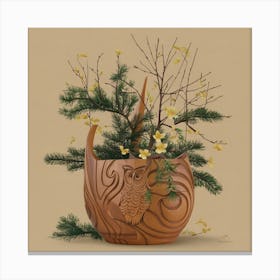 Owl In A Pot 3 Canvas Print