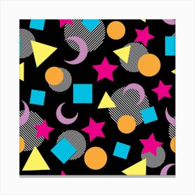 Cute Seamless Pattern With Colorful Geometric Shapes On Black Converted Canvas Print