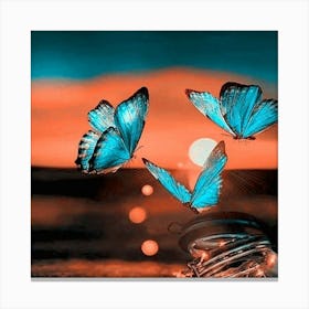 Blue Butterflies In A Jar Canvas Print