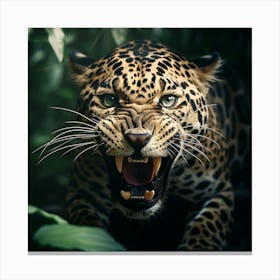 Jaguar Roaring In The Jungle 1 Canvas Print