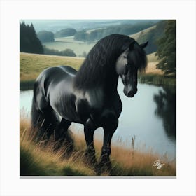 Beautiful Black Stallion By The Pond 5 Copy Canvas Print
