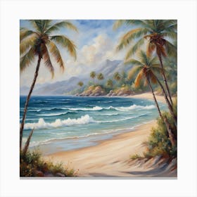 Palm Trees On The Beach, A Tranquil Beach Scene With Palm Trees And Gentle Waves art print 1 Canvas Print