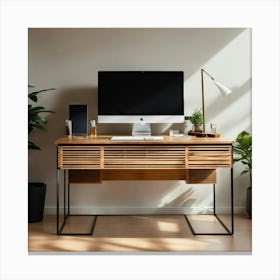 A Photo Of A Modern Office Desk With A Computer Mo (8) Canvas Print