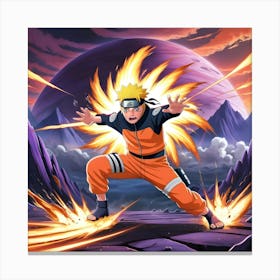 An Eye Catching Anime Style Digital Painting Featuring Naruto Unleashing Rasengan Set Against The Background Of Alien Planet And Visual Effects Like Explosions 1 Canvas Print