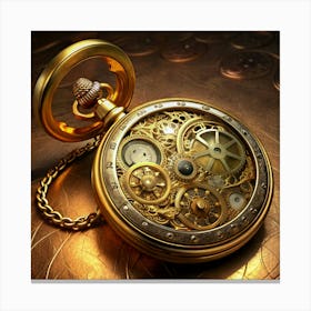 Antique Gold Pocket Watch With Intricate Gearwork Canvas Print