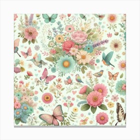 Flowers And Butterflies Canvas Print