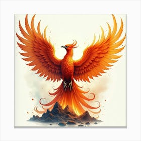 Majestic Phoenix Rising From The Ashes, Watercolor 1 Canvas Print