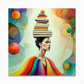 Vibrant Elegance of Woman Balancing Books Canvas Print