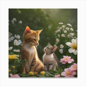 Kittens In The Garden Canvas Print