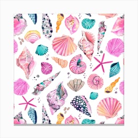 Sea Shells Tropical Pink Square Canvas Print