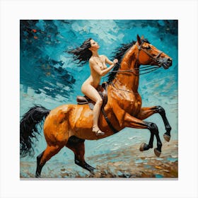 Nude Woman Riding A Horse Canvas Print