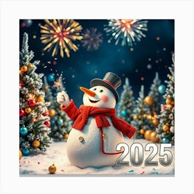 Flux Schnell A Jovial Snowman Stands Amidst A Winter Wonderlan 3 Canvas Print