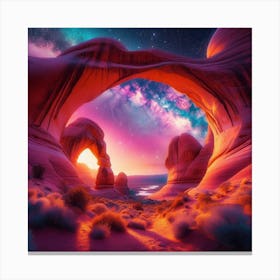 Neon Sandstone Arches Framing a Celestial Spectacle Canvas Print