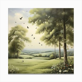 Landscape With Birds art print Canvas Print