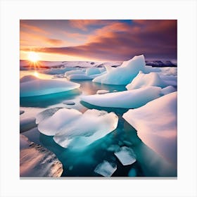 Icebergs At Sunset 15 Canvas Print