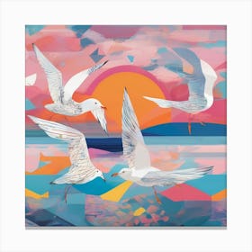 Seagulls At Sunset Canvas Print