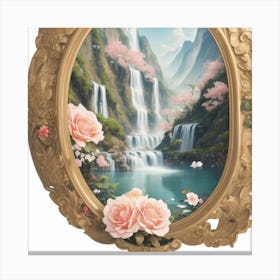 Waterfall With Roses 1 Canvas Print