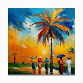 Asian Women With Umbrellas Canvas Print