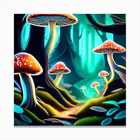Fantasy Art: Forest With Glowing Mushrooms Canvas Print