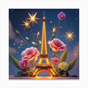 Roses And Eiffel Tower Canvas Print