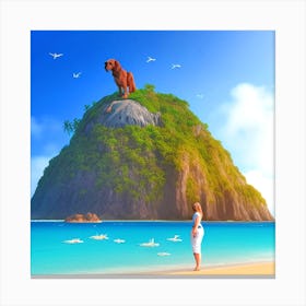 Woman On The Beach With A Dog Canvas Print