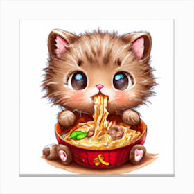 Cute Kitten Eating Noodles Canvas Print