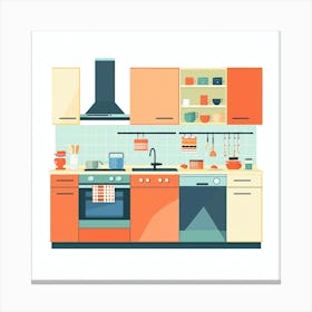 Kitchen Interior Flat Vector Illustration 13 Canvas Print