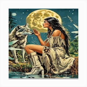 Native Woman With Wolf-Drucke 09.12.2024--b4105 Canvas Print