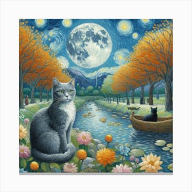 Cat In The Moonlight Canvas Print