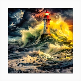 Lighthouse In The Storm Canvas Print