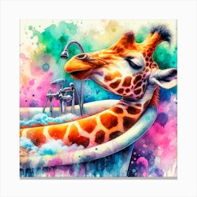 Giraffe In Bath Canvas Print