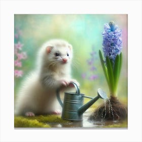 Ferret Watering Flower Canvas Print